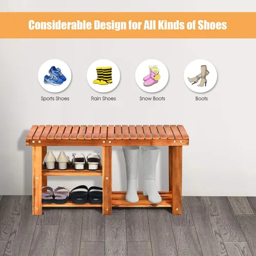 Miniatura 7 de Giantex Zapatero de 2 niveles con asiento, organizador de madera para pasillo, baño, sala de estar, estante de almacenamiento para pasillo