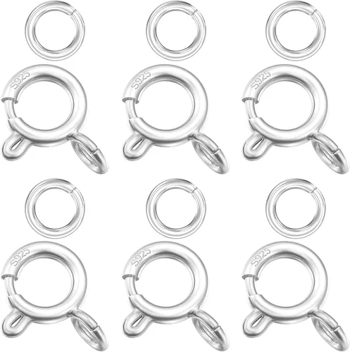 Miniatura 10 de OHINGLT Cierre de anillo de resorte de plata de ley 925 con anillos cerrados, cierre de langosta redondo para pulseras, collares, conectores