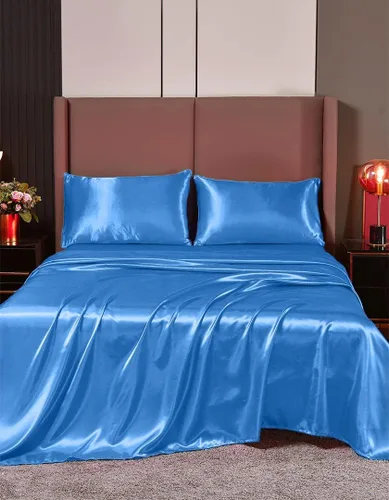 Miniatura 28 de Juego de sábanas de satén de seda de 4 piezas Sábana bajera Sábana encimera Funda de almohada Calidad de hotel sedoso suave y lujoso