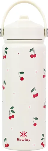 Miniatura 13 de KEWIXY Botella de agua aislada de 18 onzas con pajilla, tapa 2 en 1, popote y boquilla, a prueba de fugas, soporte para vasos, acero inoxidable