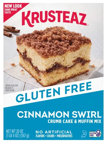 Krusteaz Mezcla para hornear sin gluten, mezcla de pastel de migas y muffins de canela en remolino, sin gluten, sin sabores, colores o conservantes