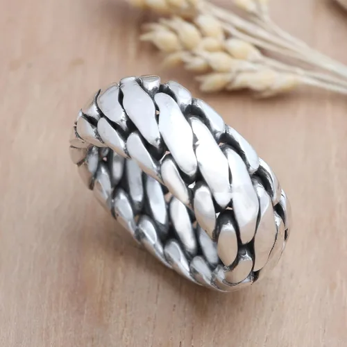 Miniatura 2 de NOVICA Anillo artesanal hecho a mano de plata de ley 925 Indonesia 'Sanca Kembang Python