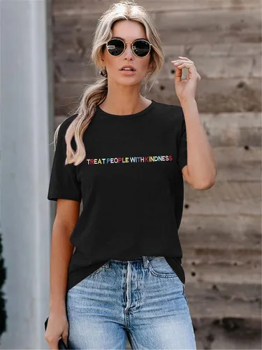 Miniatura 4 de ALLTB Treat People with Kindness - Camisa de mujer con bordado inspirador gráfico para profesoras, camisetas casuales de manga corta positivas