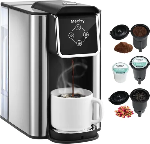 Mecity Cafetera 3 en 1 máquina de café de una sola porción, compatible con cápsulas K Cup, cafetera de café instantáneo, tetera, taza de 6,8,10