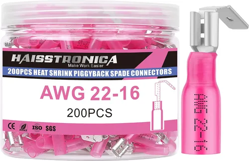 Miniatura 13 de haisstronica 150 piezas de conectores de pala hembra termorretráctiles amarillos, kit de terminales termorretráctiles hembra de pala calibre AWG