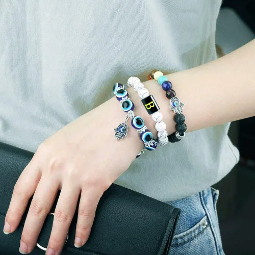 Miniatura 5 de PANSHI Initial Bracelets for Women Trendy Evil Eye Crystal Beaded Bracelets for Women