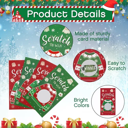 Miniatura 5 de Funrous 50 Piezas Tarjetas Navideñas de Raspar Juego de Raspar de Suéter Feo Tarjetas de Navidad Juegos Navideños de Vacaciones Decoraciones