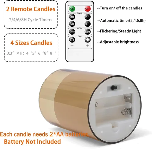 Miniatura 9 de Fo32won Velas LED ámbar sin llama que funcionan con pilas con temporizador remoto, paquete de 5 velas acrílicas parpadeantes 3D para el hogar, sala