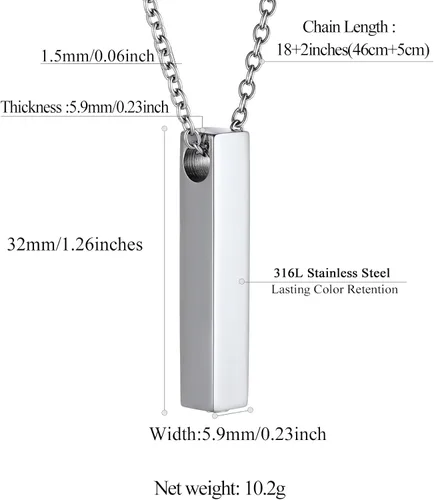 Miniatura 77 de FindChic Collares personalizados con urna para cenizas, barra vertical, gato, luna, reloj de arena, garra de perro, acero inoxidable, chapado en oro