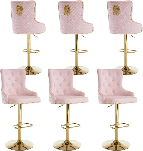 Miniatura 11 de Juego de 2 taburetes de bar de terciopelo dorado, taburetes de bar modernos de altura de mostrador con respaldo capitoné y tirador de anilla