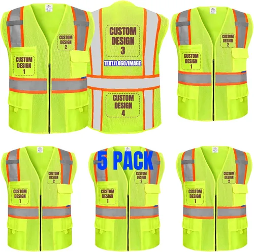 Miniatura 42 de Chaleco de seguridad personalizado BeautyWill con logotipo personalizado Clase 2, chaleco reflectante de alta visibilidad con bolsillos, ropa