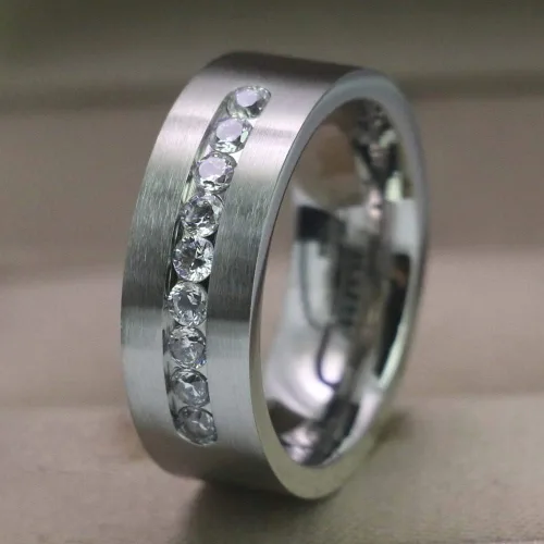 Miniatura 25 de Conjunto de dos anillos de boda para él y para ella, anillos para parejas. Anillos de compromiso para novia en acero inoxidable chapado en oro Blanco