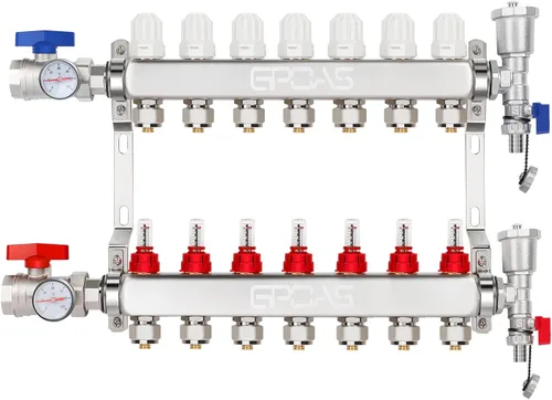 Miniatura 9 de Colector de calefacción de suelo radiante de 2 bucles, tubería PEX, colectores hidrónicos, colector de piso de acero inoxidable radiante