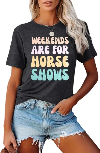Miniatura 2 de Camisas de caballo para mujer, camiseta de regalo ecuestre, los fines de semana son para espectáculos de caballos, camiseta casual de manga corta