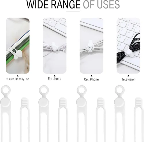 Miniatura 7 de Nuanchu 40 bridas de silicona reutilizables, correas ajustables, organizador de cables de carga multiusos para sujetar cables de carga
