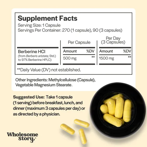 Miniatura 4 de Suplemento de Berberina 1500mg Berberina 500mg por cápsula 97% de pureza estandarizada Apoya perfiles metabólicos y equilibrio hormonal 270