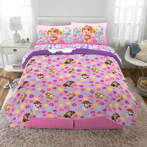 Miniatura 6 de Franco Ropa de cama súper suave para niños, juego de edredón y sábanas, 5 piezas, tamaño completo, Paw Patrol Girls