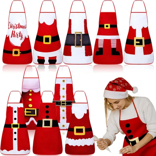 Miniatura 8 de Toulite 10 Piezas Delantal de Navidad Ajustable Delantales de Cocina para Cocinar Delantal BBQ Babero Delantal de Chef Divertido para Mujeres