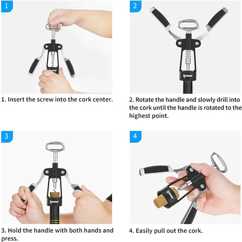 Miniatura 4 de IPOW Abridor de botellas de vino, Abridor de botellas de vino de aleación de zinc, Sacacorchos de ala resistente, Manual multifuncional tornillo