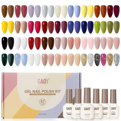 Miniatura 16 de GAOY - Juego de 42 esmaltes de uñas de gel, colores pastel, primavera, verano, rosa, verde, con capa superior brillante y mate y capa base
