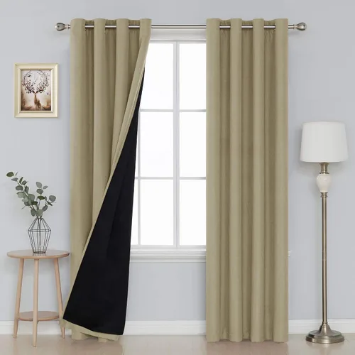Miniatura 11 de Deconovo Cortinas opacas de lino sintético con ojales, paneles reductores de ruido con respaldo negro para sala de estar, 2 paneles, beige nuevo, 52