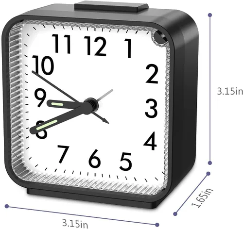 Miniatura 6 de Reloj despertador analógico, reloj de mesa sin tictac con manecilla luminosa y pantalla grande, reloj despertador silencioso con batería con función