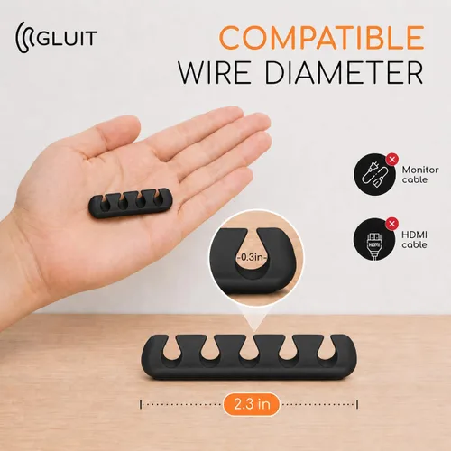 Miniatura 4 de GLUIT Organizador de cables para escritorio, soporte de cables para mesita de noche, organizador de cargador, clips adhesivos de alambre