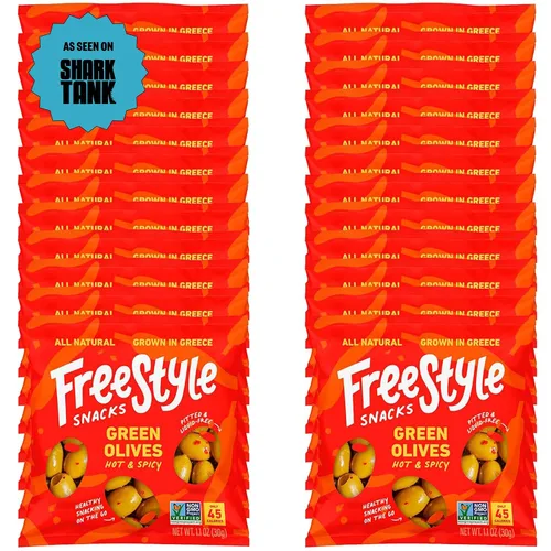 Miniatura 19 de Freestyle Snacks Paquetes de Aperitivos de Aceitunas – Porción Individual – Aceitunas Verdes Frescas Deshuesadas, Tamaño Jumbo, Cultivadas