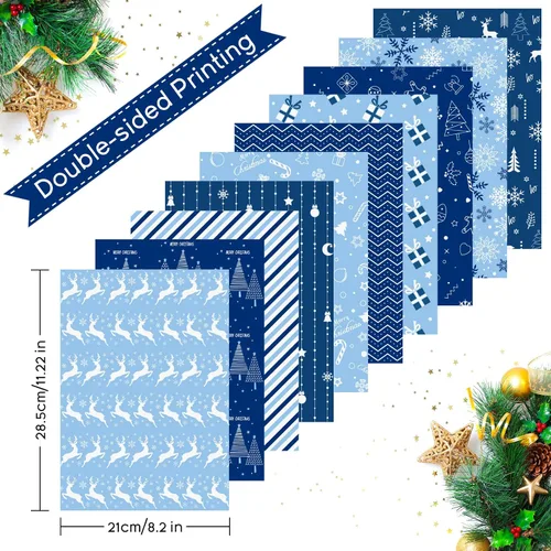 Miniatura 2 de MIAHART Juego de 30 hojas de papel con patrón de Feliz Navidad, tamaño A4, 10 diseños, papel decorativo de doble cara para hacer tarjetas, álbumes