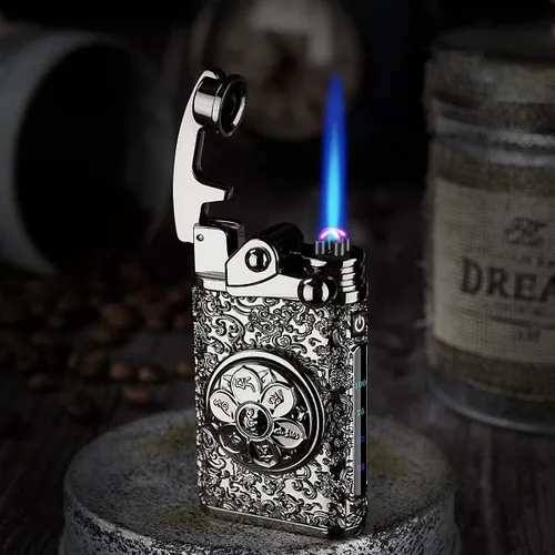 Encendedor vintage de doble arco de plasma de chorro de llama - 2 en 1 USB recargable a prueba de viento encendedor de butano con caja de regalo