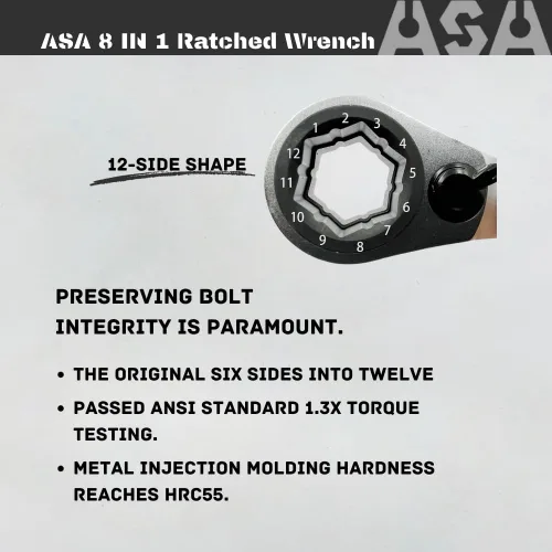 Miniatura 6 de ASA Llave de trinquete bidireccional de 72 dientes de acero inoxidable 8 en 1, llave de trinquete antideslizante multifunción, protege los pernos