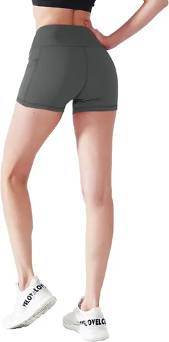 Miniatura 4 de CADMUS - Pantalones cortos deportivos de tiro alto para mujer, para yoga, acondicionamiento físico y correr, con bolsillos profundos