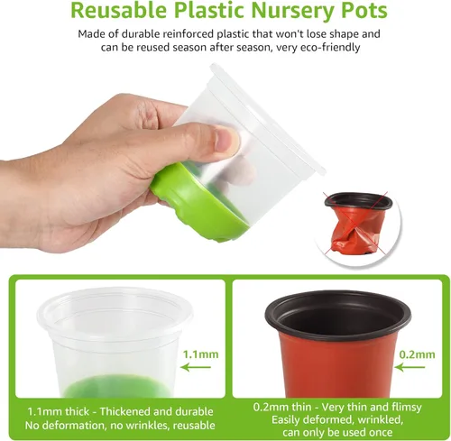 Miniatura 4 de MIXC Macetas de vivero engrosadas transparentes con base de silicona para fácil trasplante, 30 paquetes de 4 pulgadas, maceta transparente Verde