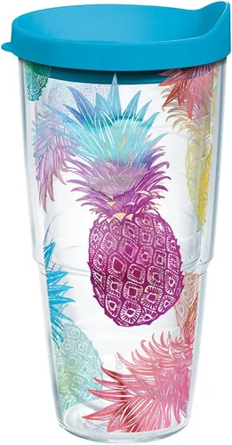 Tervis Vaso aislado de doble pared con estampado de piña en acuarela hecho en Estados Unidos, mantiene las bebidas frías y calientes, 24 onzas,