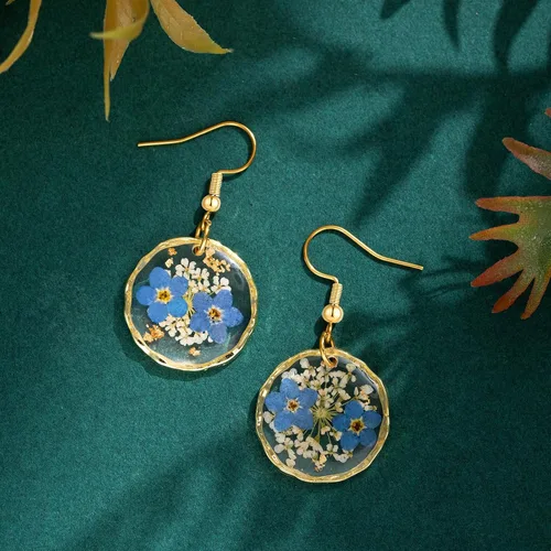 Miniatura 2 de Aretes de flores prensadas reales para mujer, hechos a mano, diseño bohemio, elegante, joyería floral única, regalo lindo y pensado para Navidad