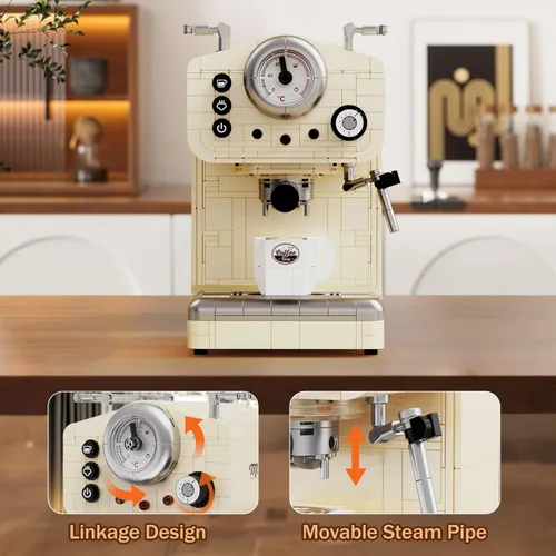 Miniatura 3 de Juego de construcción de máquina de café retro para adultos (678 piezas), modelo clásico de café semiautomático, colección de oficina en casa