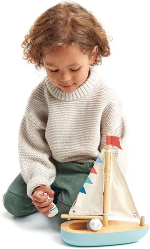 Miniatura 6 de Tender Leaf Toys - Sailaway Boat - Juego educativo de barco de vela de madera con 2 figuras de animales para niños, promueve el juego imaginativo