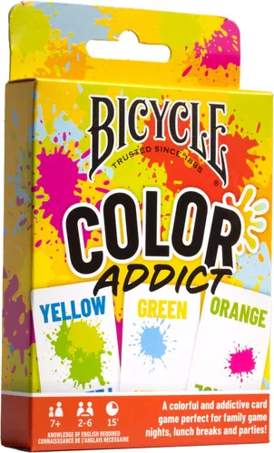 Juego de cartas familiar de emparejamiento de colores Bicycle Addict, hasta 6 jugadores (edades 7 y más), amarillo