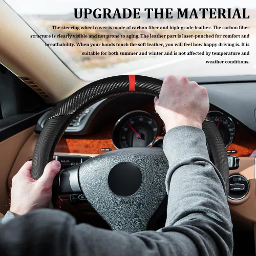 Miniatura 4 de Funda para volante de automóvil, accesorios para volante, cuero de microfibra de 15 pulgadas, fibra de carbono, suave, antideslizante, transpirable