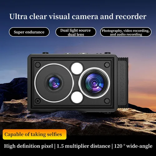 Miniatura 3 de Andoer Cámara digital S11 Retro, cámara CCD de doble lente, estilo TLR portátil, retro, apuntar y disparar, compacto, pequeño con 6 filtros