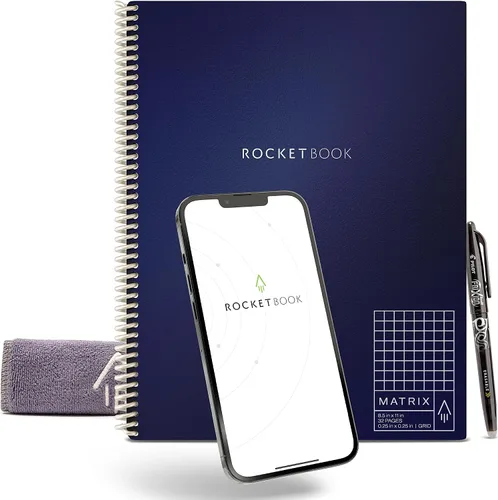 Miniatura 9 de Rocketbook Matrix Smart - Cuaderno de papel cuadriculado reutilizable, conectado digitalmente, cuaderno isométrico, tamaño carta 8.5 x 11, gris