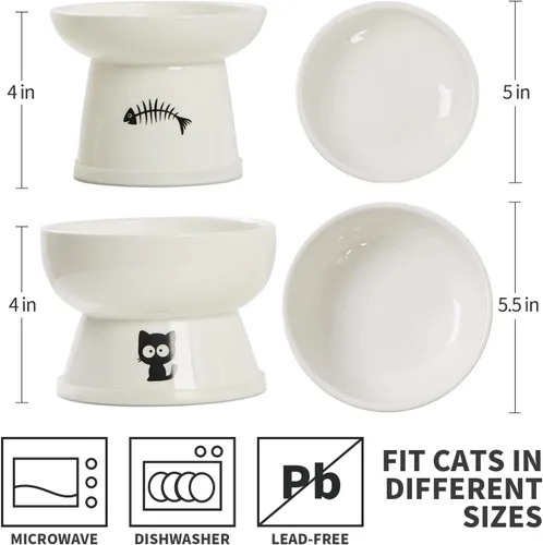 Miniatura 4 de FOREYY - Juego de cuencos elevados para comida y agua para gatos, cuencos elevados de cerámica para gatos con anillo antideslizante, antivómitos