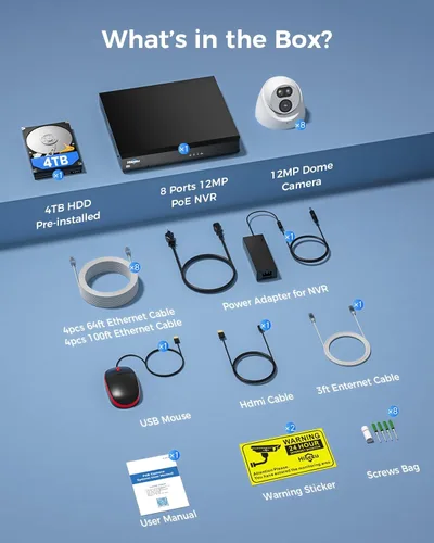 Miniatura 9 de 【12MP Ultra HD】 Sistema de cámara de seguridad PoE Hiseeu de 12MP, 8 piezas de cámaras de seguridad de 12 MP, vista amplia de 121°, audio de 2 vías