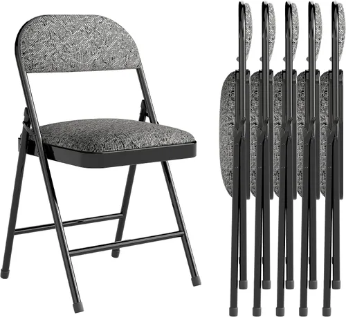 Miniatura 10 de Paquete de 4 sillas plegables acolchadas con respaldo y cojines, juego de sillas de comedor de tela con marco de acero de metal para el hogar
