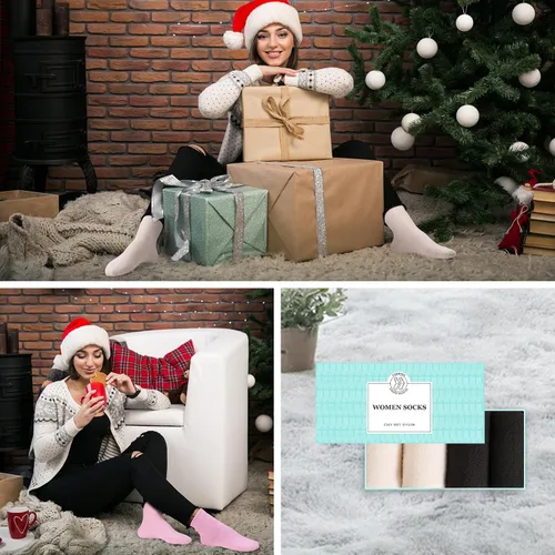 Miniatura 7 de 4 pares de calcetines térmicos gruesos para mujer, para clima frío extremo, calcetines cálidos de invierno, calcetines suaves y acogedores con caja