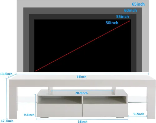 Miniatura 2 de Squireewo Soporte de TV con luces LED de 16 colores, consola multimedia con cajón y estante abierto de vidrio para TV de 60/65/70 pulgadas, centro