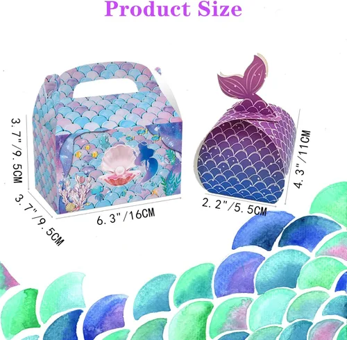 Miniatura 2 de Paquete de 28 cajas de regalo de fiesta de sirena, bolsas de regalo de papel, cajas de regalo de dulces de golosinas, suministros de fiesta temática