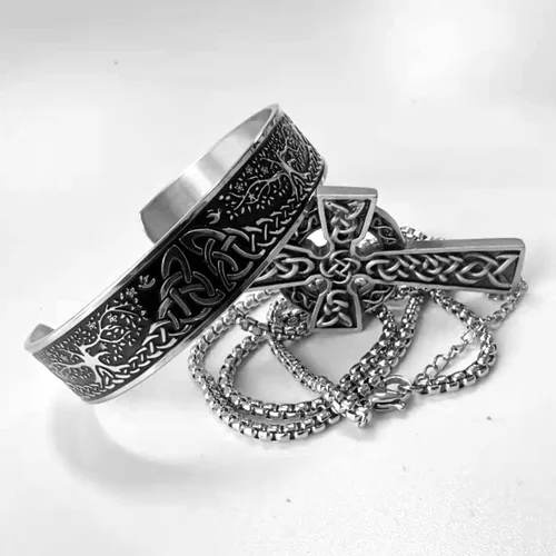 Miniatura 3 de EVBEA Collar de cruz celta para hombre, nudo irlandés vikingo, colgante de oración de serenidad, crucifijo, joyería para hombre con cadena de acero