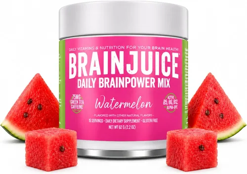 Miniatura 8 de BrainJuice Suplemento de apoyo cerebral nootrópicos, polvo sin gluten para energía y concentración, mezcla de bebida con L teanina, Alpha GPC