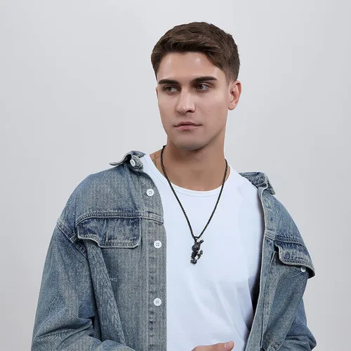 Miniatura 29 de YAMI Collar de alas angulares para hombre, ángel de la guarda, dragón, cuervo, pulpo, collar de anime, collar de acero inoxidable 316